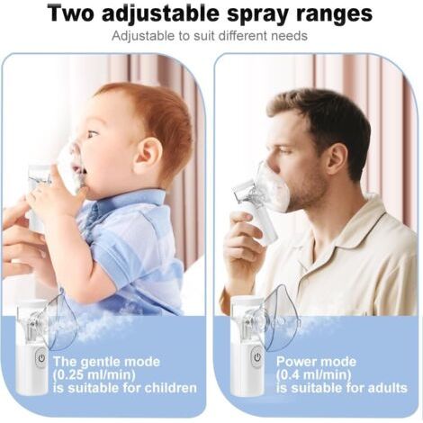 Nébuliseur pour enfants, nébuliseur portable rechargeable, adapté aux adultes et aux enfants, inhalateur silencieux pour enfants, livré avec 2 masques et un embout buccal, convient à une utilisation à