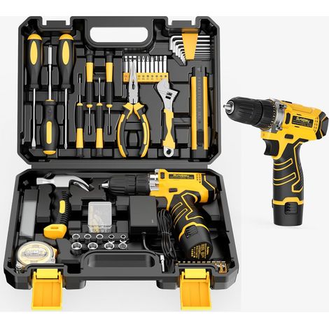 Caisse a Outil Complete 166 Pièces avec Perceuse Sans Fil 12V, Trousse Complète avec Batterie, Chargeur, Malette Outils - Kit de Réparation Domicile pour Maison, Appartement, Jardin, Bureau (1/5)