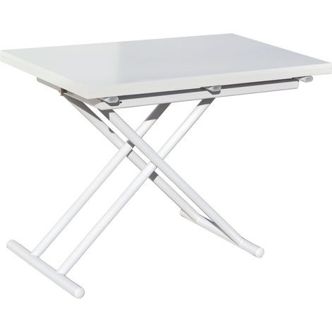 Pegane – Table basse relevable extensible blanche – Dimensions 100 x 50-100 cm – Structure métallique – Plateau en MDF laminé (1/4)