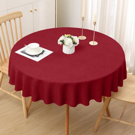 Runde Tischdecke Leinenoptik 140 cm Rot mit Lotuseffekt