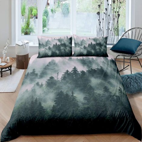Housse de Couette 220x240cm forêt Arbres Plantes Parure de Lit Nature Scenic Sets de Housse de Couette Adultes Paysage Peinture Ensemble de literie Woodlands (1/4)