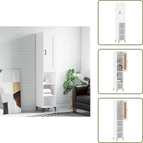 Credenza bianca - vidaXL Credenza Bianca 34,5x34x180 cm in Legno Multistrato - Credenza con piedini in metallo