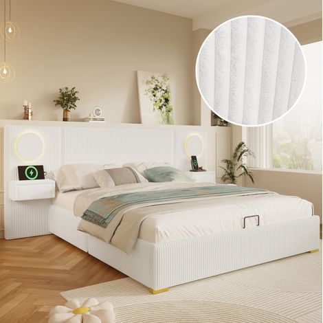 Letto contenitore 180x200 cm in velluto beige con sollevamento idraulico FloraGrace (1/5)