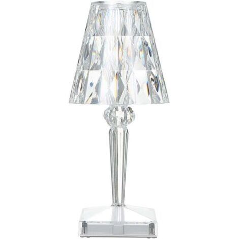 Diamant-Kristall-Tischlampe, über USB wiederaufladbare Kristall-Schlafzimmer-Nachttischlampe, einstellbare Temperatur/Helligkeit, Lithium-Batterie-Touch-Typ - mit Batterie, Touch-Typ FLITI