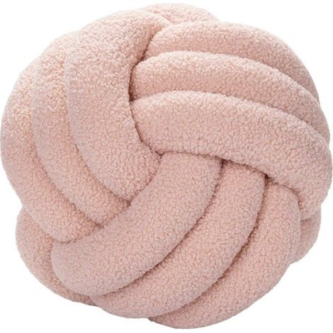 Filiyano-Coussin décoratif à pompons noués, ultra doux et confortable, tissé à la main en velours d'agneau rose clair. (1/4)