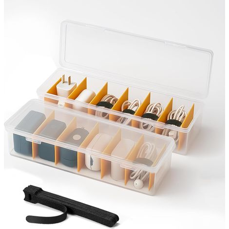 2 Pièces Boîte Rangement Câble avec 16 Attaches, Boîte Câble Transparente avec 7 Séparateurs – Organisateur de Câble pour Bureau, Maison, Boîte à Câble pour Chargeurs et Accessoires (1/5)