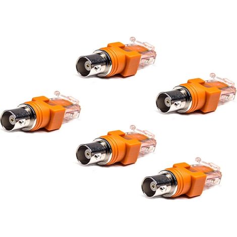 5 Stück 75 Ohm BNC Buchse auf RJ45 Stecker Adapter, 180 Grad 75 Ohm RF Koaxialstecker Koppler Adapter unterstützt Übertragungsdaten für Videoüberwachung (1/5)