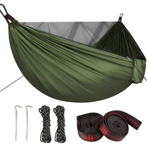 290 x 140 cm Camping Hammock with Mosquito Net, 300 kg Load Capacity, Ultralight Travel Hammock, 210T Parachute Nylon, Quick Dry, Complete Accessories for Camping, Hiking, Garden (1/5)