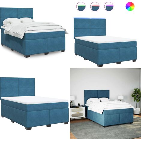 Sommier à lattes de lit et matelas bleu 140x190 cm velours - Lit Plateforme - Lit Design - Lit Moderne - Lit Avec Éclairage Led - Matelas À Ressorts Ensachés - Home & Living (1/5)