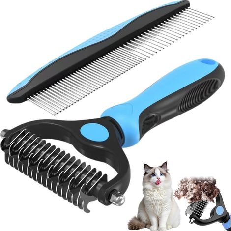 Brosse de toilettage pour animaux de compagnie, 2 Pièces, râteau double face pour chiens et chats, Brosse Chien, Toilettage Du Brosse Chat Élimine Les Nœuds, Les Tapis et Les Cheveux Emmêlé (1/5)