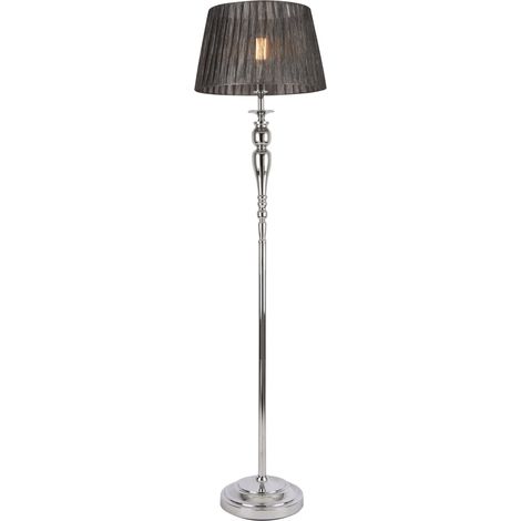 Lampadaire lampe sur pied métal et tissu chrome et gris