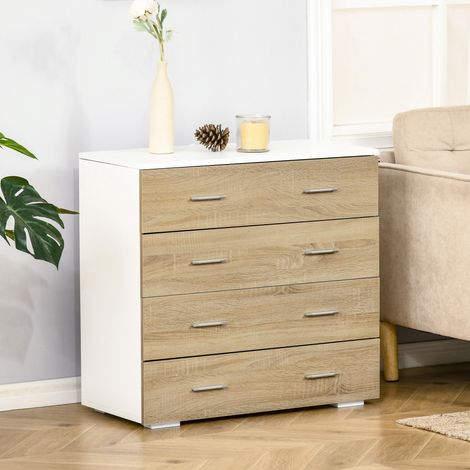Commode Meuble de Rangement Style Contemporain 4 tiroirs 76 x 35 x 72 cm Blanc et Couleur Bois (1/5)