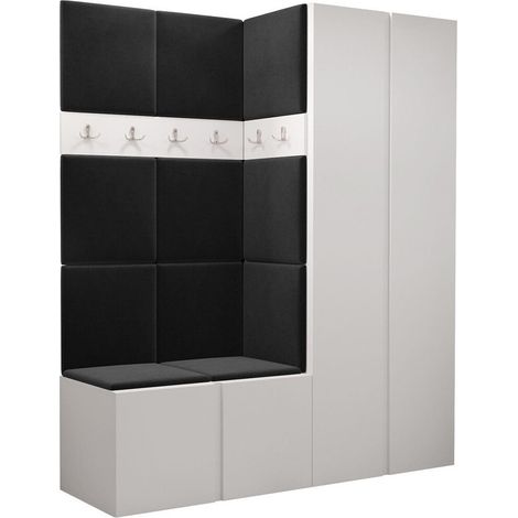 Meuble d'entrée Pinis III, Blanc, 186x158x46cm, Tissu, Stratifié, À poser, Murale