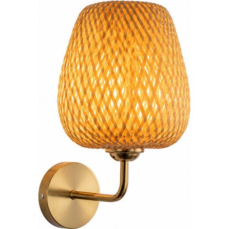 Aplique de pared de mimbre estilo zen retro, luz cálida de 3000K, decoración de luz natural para el hogar y el hotel. (1/4)