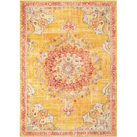 Tapis orient 200x290 jaune et rouge rectangle motif traditionnel OLDA (1/5)