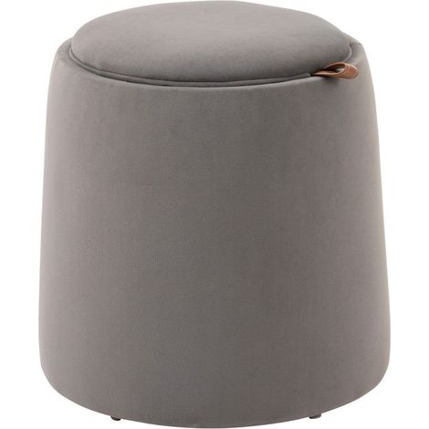 Pouf 2-en-1 finition velours avec rangement et couvercle amovible, dimensions Ø44 x 47,5 cm, couleur grise (1/5)