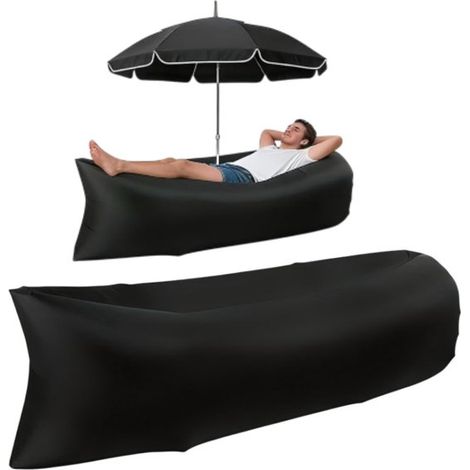 Poltrona a sacco gonfiabile da 1,4 m, divano da esterno pieghevole e portatile, amaca relax per campeggio, nera (1/4)