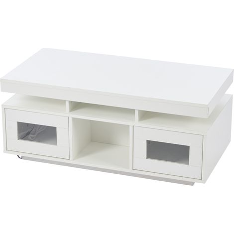 Table basse blanche brillante 100×50×43 cm avec LED contrôlées par application et prise européenne (1/5)