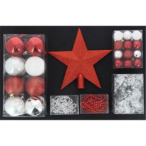 Kit Boules de Noël & Cimier ROUGE / ARGENT - set 44 pcs - SILUMEN (1/2)