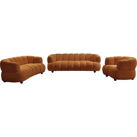 Canapé 3 places, 2 places et un fauteuil en tissu bouclette terracotta COLIANI (1/5)