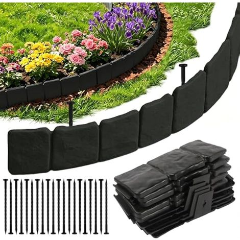 Bordure de jardin noire de 5 m, bordure de pelouse en plastique de 9,5 cm de hauteur, bordure paysagère flexible pour massifs de fleurs et jardin. (1/5)