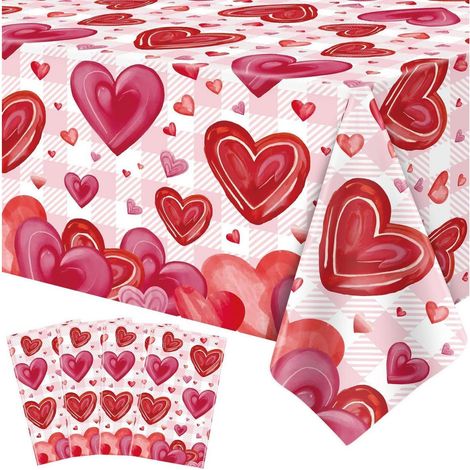 4er Pack Tischdecke Valentinstag Herz Design 130x220cm wasserdicht pink-weiß