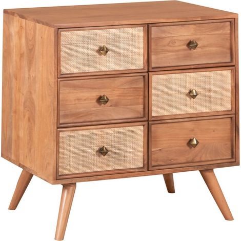 KESIAH - Commode 3 tiroirs en acacia finition teinté teck avec plaquage cannage (1/5)