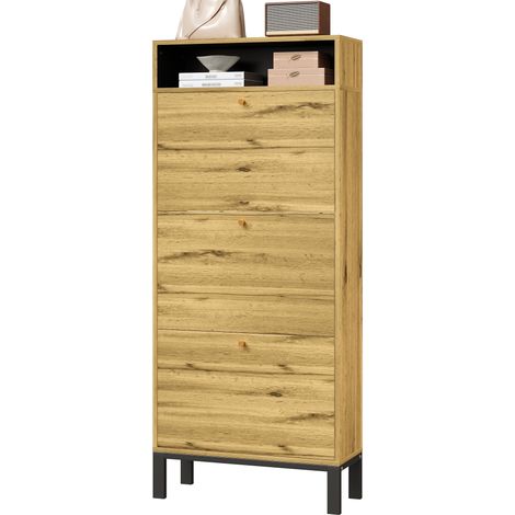 Schuhschrank Schuhregal, hoch schmal,Mitr 3 Klappen und zusätzlichen Fächern, Höhe 147 cm (1/5)
