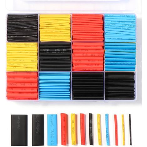 780 Pièces Gaines Thermorétractables, Thermorétractable Noire Tube Cosses, Isolation Electrique Tube de Câble D'enveloppe Thermorétractable, 12 Tailles - Ratio de Contraction2∶1-4 Couleurs