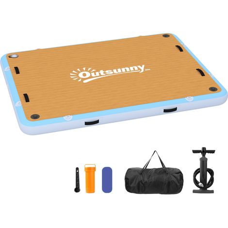 Aufblasbares Dock Schwimmdock 2,4x1,8m Aufblasbar Schwimmende Plattform 4-6 Personen mit Rutschfest Oberfläche Leiter