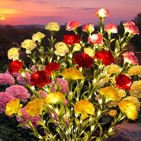 Paquete de 4 luces solares para exteriores con forma de clavel, impermeables, con estaca para jardín (multicolor) (1/3)
