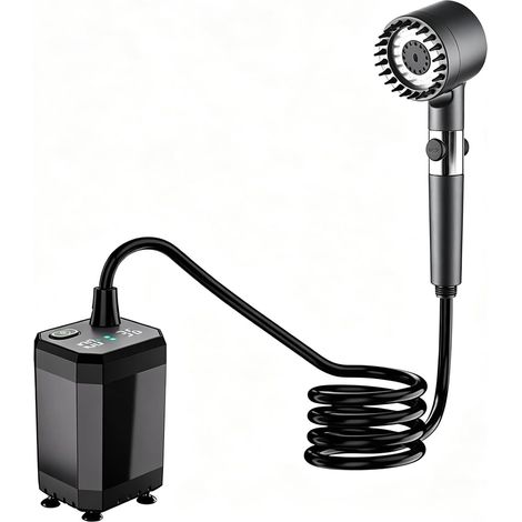 Pompe de douche portable pour le camping, douche de jardin à main avec écran tactile, deux débits d'eau batterie 6000 mAh