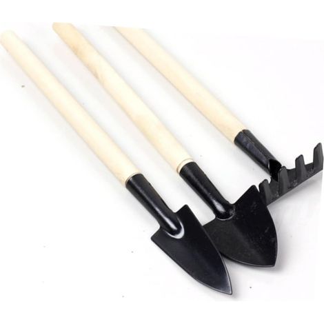 3pièces Mini Outils De Jardinage Pelle Râteau Bêche avec Manche Ensemble De Outils De Plantation Compact Et (1/4)
