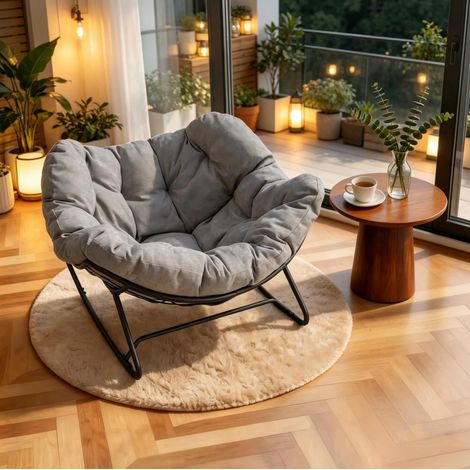 CHICFURN Sillón mecedora tipo huevo 91 x 102,5 x 77 cm en metal y chenilla gris claro (1/5)