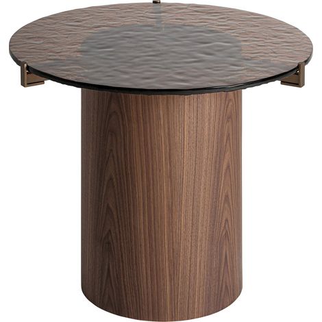 Table basse art déco en bois et pierre frittée teinte marron - Marron noyer et blanc pierre (1/5)