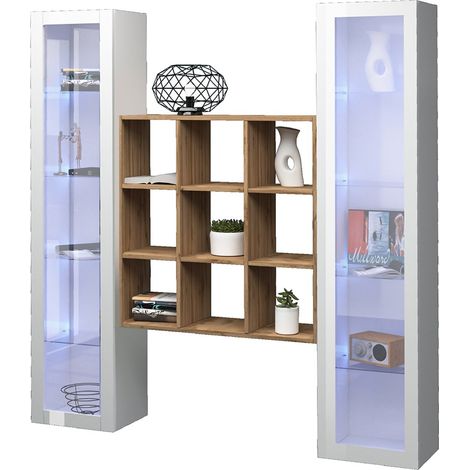 Vetrina Felice, Mobile Espositore 14 Ripiani, 19 Vani Made in Italy, 30x40x180h cm Bianco Lucido