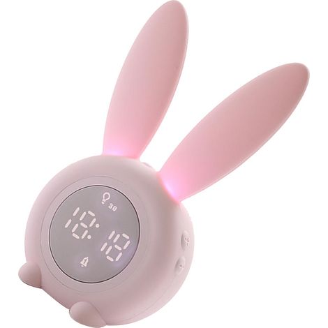 Réveil numérique en forme de lapin mignon avec veilleuse LED lumineuse rose, idéal pour décorer la chambre d'enfant. (1/5)
