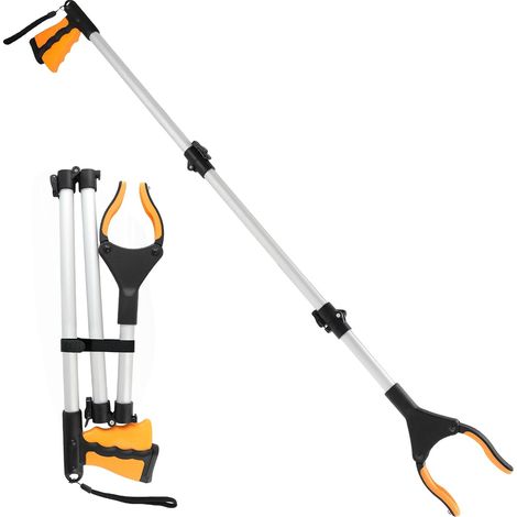 Greifzange – 1 Stück – Aluminium – 360° drehbarer und magnetischer Kopf – Für Senioren und Menschen mit eingeschränkter Mobilität – 110 cm, Gelb (1/5)