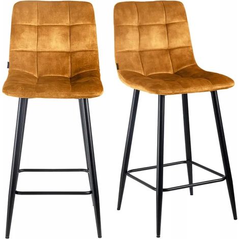 Lot 2 chaises de bar avec assise H.75 cm en velours moutarde - NAMI 2 (1/5)