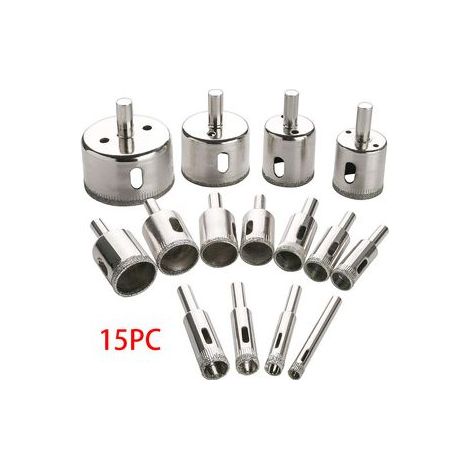 Lot de 15 couronnes diamantées 6-32 mm – Foret à verre pour carrelage, marbre et pierre – Ponçage de perles et rénovation salle de bain (1/5)
