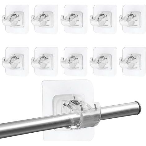 CSPARKV 10 Pieces Curtain Rod Holders No Drilling, Transparent Self Adhesive Curtain Rod Brackets, Self Adhesive Curtain Rod Hooks for Kitchen Bathroom