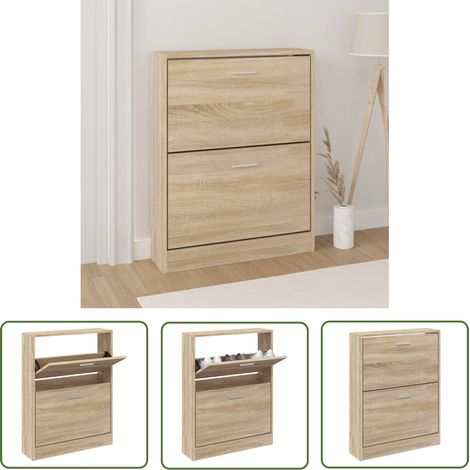 The Living Store Armoire à chaussures Chêne 59x17x81 cm Bois d'ingénierie - Meuble Rangement Chaussures - Armoire Chaussure - Rangements Intérieur - Rangement Entrée - Commode Chaussures (1/5)