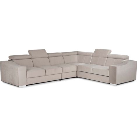 Mobilier Deco – Canapé d’angle convertible réversible en velours beige – Confort pour 6 personnes – Design contemporain – Dimensions optimales pour salon (1/5)