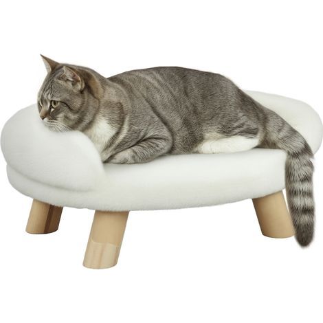 Cesto per gatti e cani fino a 5 kg/30 cm, rivestimento in peluche lavabile, bianco crema, 47 x 40 x 20 cm (1/5)