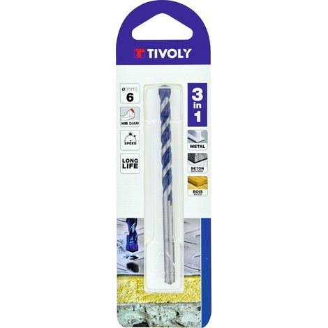 Tivoly • Ø: 3 / Foret 3en1 métaux bétons bois -Plaquette carbure affûtée -queue cylindrique (Blister) / L: 60