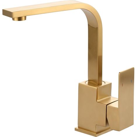 Robinet de Cuisine Pivotant à 360° Bec Forme de L, Haute Pression, Mitigeur Monocommande Robinet pour Barre Salle de Bain, en Acier Inoxydable, Or Brossé (1/5)