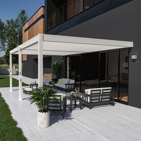 Pergola bioclimatica Ombréa adossata VS 4x6M Bianco + 2 tende