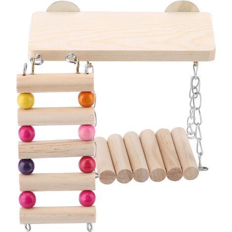 3-teiliges Holzspielzeugset für Papageien, Eichhörnchen und Vögel: Leiter, Schaukel und Käfigzubehör