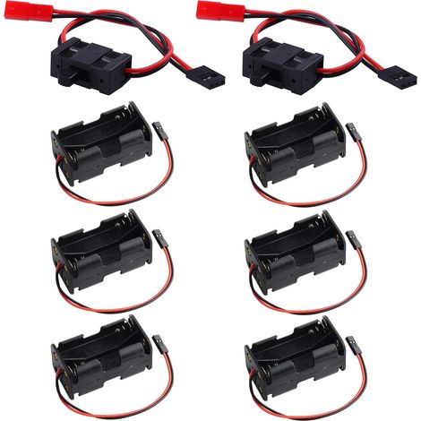 6Pcs Support de Batterie 4 AA Boîte de Rangement Récepteur Boîtier Conteneur 6V avec 2 Broches JST Connecteur, 2Pcs Interrupteur Récepteur RC Futaba, pour RC Voiture Avion (1/5)