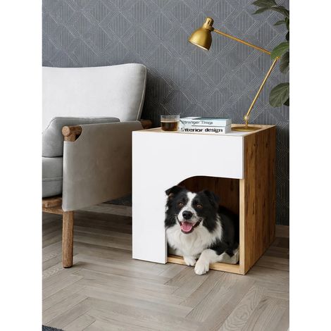 Roomart RINO Tierhaus Katzenhaus 50 cm, Weiß-Eiche